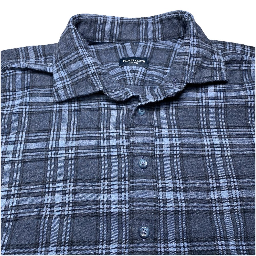 Proper Cloth Canclini Slate Plaid Beacon Flannel XL Slim Mens Blue Plaid